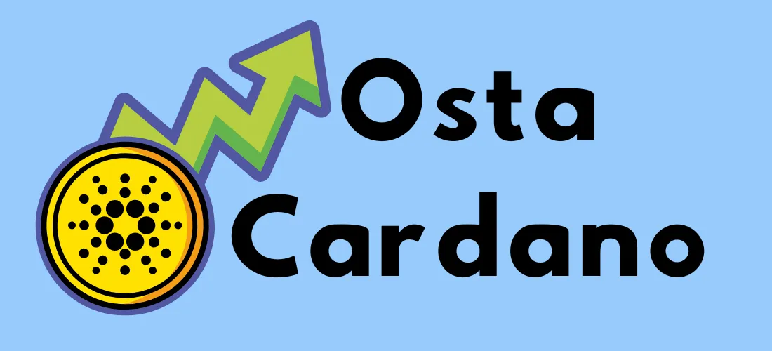 Osta Cardano -grafiikka, jossa näkyy vihreä nousunuoli ja Cardanon logo sinisellä taustalla.