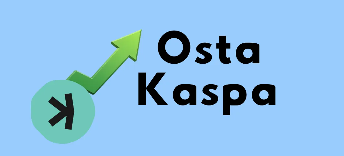 Osta Kaspa teksti, peilattu k, joka on Kaspan logo, sekä nuoli ylöspäin
