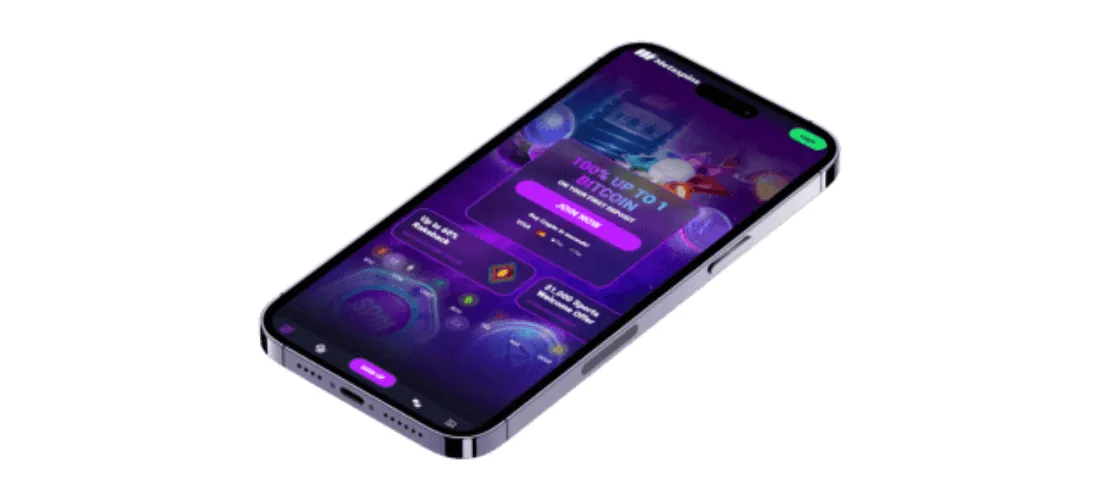 Metaspinsin mobiilisovellus avoinna puhelimen näytöllä