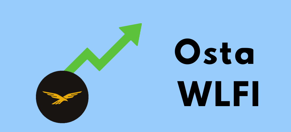 Nouseva nuoli, jonka vieresstä Osta WLFI teksti. Nuolen alussa WLFI-kryptovaluutan logo