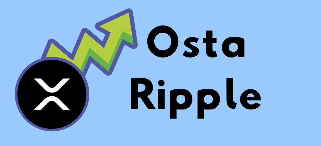 Osta Ripple -kuvake, jossa on XRP-logo mustassa ympyrässä sekä ylöspäin osoittava vihreä nuoli sinisellä taustalla